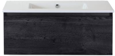 Frozen Badmeubelset 100 cm - Greeplijst in Kleur - Black Oak - Keramische Wastafel Wit Zonder Kraangat