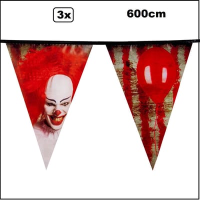 3x Vlaggenlijn horror clown 6 meter – Horror Clown IT halloween scary