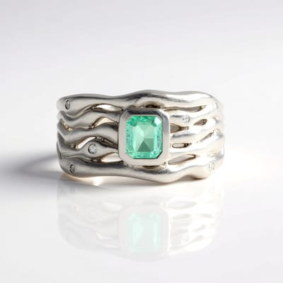 Cavill - Ring 925 Sterling Zilver Platina - 0,705 ct Paraiba Smaragd - 0,082 ct Zirkon - Moderne Achthoekige Damesring Elegant
