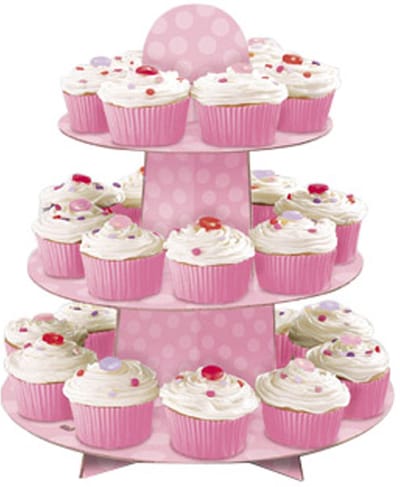 UNIQUE - Roze 3-laags kartonnen cupcake standaard met stippen