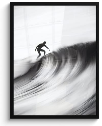 Poster in lijst - Fotolijst 50x70 cm - Posters - Surfer - Golf - Vervaagd - Zwart - Posterlijst zwart - Decoratie - Wanddecoratie woonkamer - Muurdecoratie slaapkamer