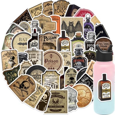 Poison Fleslabel Stickers - Vergif/Heksen Brouwsels/Alcohol - Halloween Flessen Decoratie Stickers - 50 stuks - 4x5CM