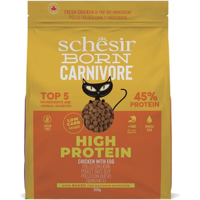 Voordeelverpakking : 4x 255g Schesir Born Carnivore High Protein Kip met Ei droogvoer voor katten