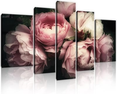 Canvas Schilderij - Bloemen - Boeket - Rozen - Wit - Planten - Inclusief Frame - 170x100cm (lxb) - 5 Luiks