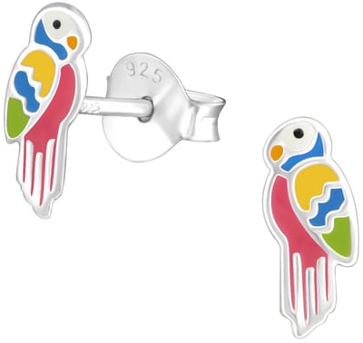 Joy|S - Zilveren papegaai oorbellen 4 x 8 mm - oorknoppen voor kinderen