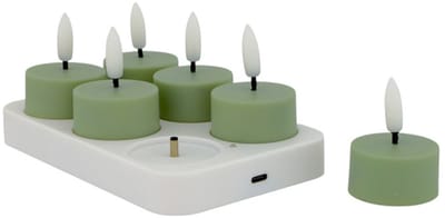 Home Society - LED - Waxinelichtjes - Set van 6 - Celadon - Oplaadstation - Usb kabel - Afstandsbediening - Timer