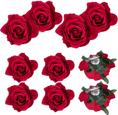 Dailygoody - Roze Bloem Haarspeld - Haar Clip Set - Meerdere Toepassingen - Rood - Bloem Broche - Perfect voor Dames - 8 Stuks