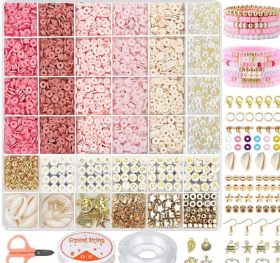 Kralen voor armbanden, warme aarde en gouden elementstijl, roze serie, kleikralen, armbanden zelf maken, kralenset om te rijgen, knutselset, armband, halskettingen, sieraden