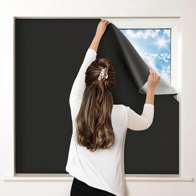 Raamfolie - Verduisterend raamfolie - Verduisteringsgordijn met klittenband - 150 x 300 cm - Verduistering - Zonwering - Warmte-/lichtwerend gordijn - Verduisteringsgordijn - UV-werend gordijn - Raamzonwering - Met montagetoebehoren
