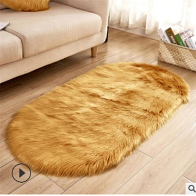 Grote Ovale Witte Faux Fur Vloerkleden Grote Ovale Kunstschapenvacht Langharig Tapijt Vloer Wol Pluizige Zachte Mat Slaapkamer Voor Woonkamer 50*80cm kameel
