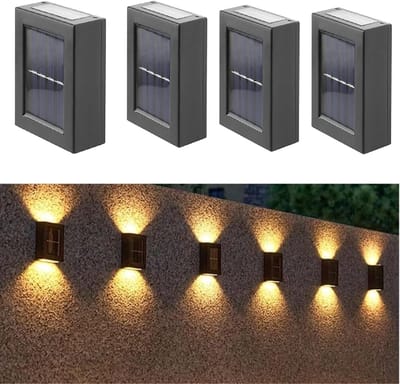 Set van 4 wandlampen op zonne-energie – solar tuinverlichting - zonnelamp -Met sensor – 8,6 x 7,5 x 12 cm – Kunststof – Zwart