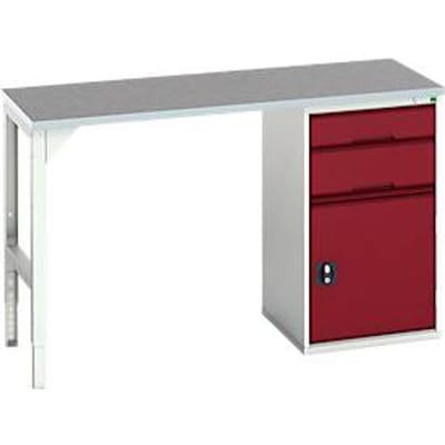 Bott verso onderbouwwerkbank, linoleumblad, 2 laden, 1 deur, 1 plank, B 1500 x D 600 x H 930 mm, lichtgrijs/paarsrood