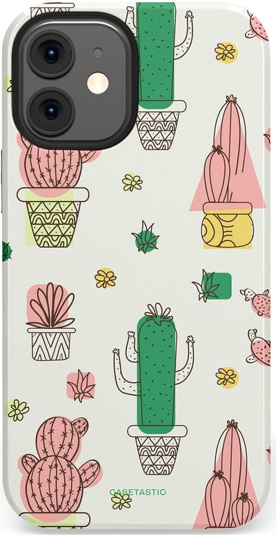 Casetastic Hoesje Geschikt voor Apple iPhone 12 Mini - Stijlvolle Beschermende Duo-layer Case - Vrolijke cactus