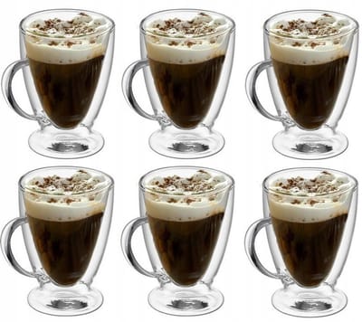 6x Thermische Glazen 300ml met Oor voor Koffie, Thee & Latte