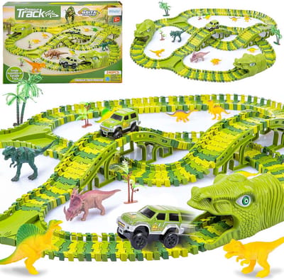 Flexibele Racebaan met Dinosaurussen en Auto - 360cm Banaoetsenspeelgoed voor Kinderen