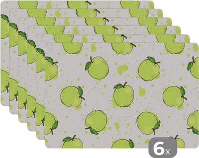 Placemat - Placemats kunststof - Waterverf - Appel - Groen - Patronen - 45x30 cm - 6 stuks - Hittebestendig - Anti-Slip - Onderlegger - Afneembaar