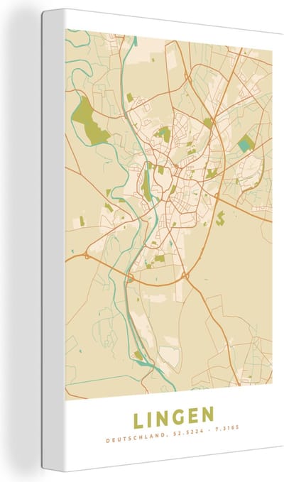 Canvas Schilderij Lingen - Stadskaart - Kaart - Vintage - Plattegrond - 20x30 cm - Wanddecoratie
