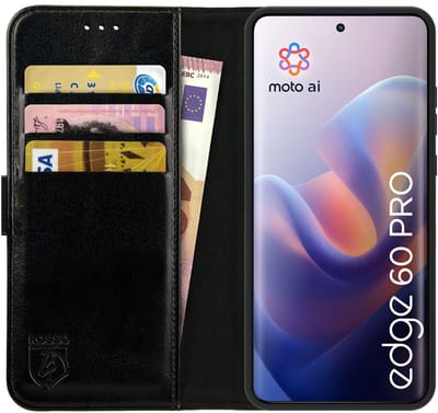 Rosso Element Geschikt voor Motorola Edge 60 Pro | Wallet Book Case | Portemonnee Hoesje | 3 Pasjes | Magneetsluiting | Stand Functie | Zwart
