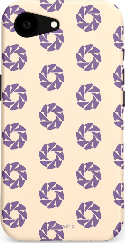 Casetastic hoesje geschikt voor Apple iPhone 16e / Apple iPhone 17e - MagSafe - Dubbellaagse bescherming - Paarse Cirkels op het Zand - Fashion Case - Crème Lavendel Zilver