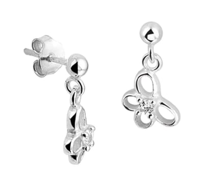 YO&NO - Oorbellen - Zilver - Oorhangers - Vlinder - Steker - Zirkonia - 17mm - 8mm - Kinderen - Zilver 925
