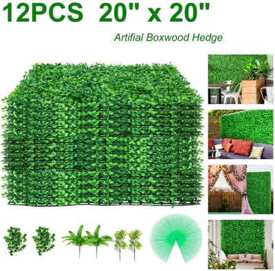 Kunstmatige Haag 12 Stuks Buxus Achtergrond 50,8 x 50,8 cm Kunstmatige Buxus Paneel Gemaakt van 100% Milieuvriendelijk Polyethyleen met Stevige Paneelbasis voor Balkon Hotels en andere Feesten