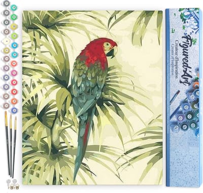 Figured'Art Schilderen op Nummer Volwassenen canvas Bloemen en papegaai - Handwerk acrylverf Kit DIY Compleet - 40x50cm zonder frame
