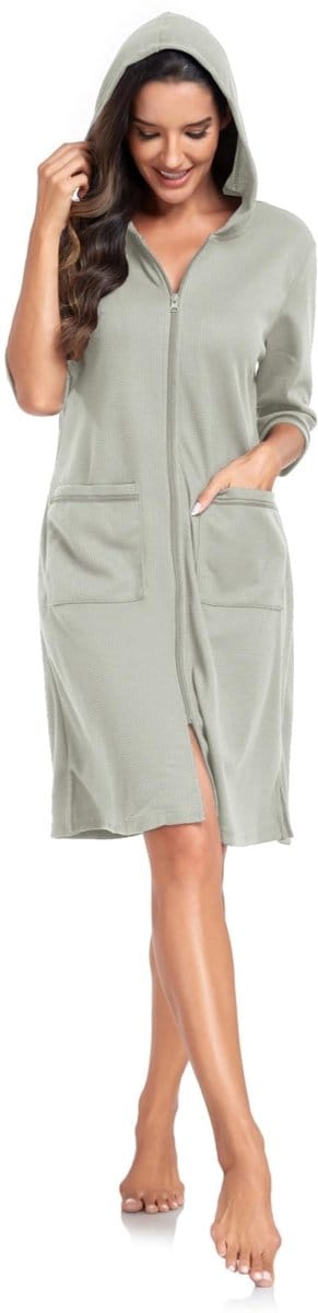 Dailygoods- Badjas Dames Lichtgewicht - Badjas met Rits - Badjas Wafel - Badjassen - Zachte Capuchon - Grote Zakken - Dameskamerjas
