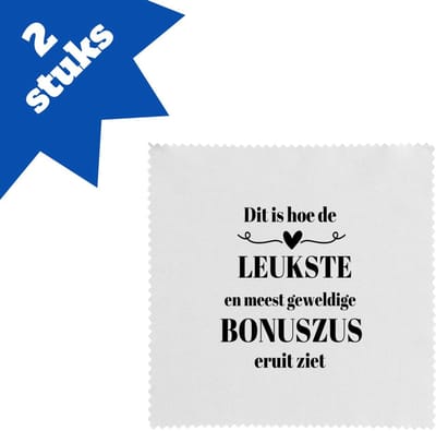 Akyol - dit is hoe de leukste en meest geweldige bonuszus eruit ziet brillendoekjes - Zus - meest leukste bonuszus - verjaardag - cadeautje voor zus - zus artikelen - kado - geschenk - 17,8 bij 17,8 cm - 2 stuks