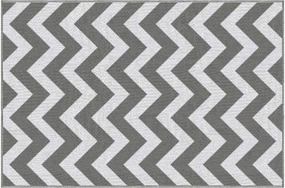 Outdoor-Teppich - 121x182 cm - Wasserdicht - Kunststof - Balkon - Lichtgrijs+Wit