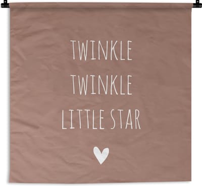Wandkleed - Wanddoek - Engelse quote "Twinkle twinkle little star" met een hartje op een bruine achtergrond - 180x180 cm - Wandtapijt