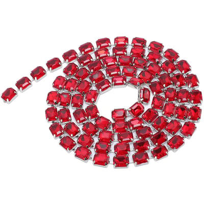 Strassketting 8 x 10 mm Rechthoekig Acryl Veelzijdige Kristallen Band voor Schoenen Tassen Kleding red