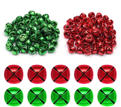 Dailygoods- Belletjes Metalen 100st - Kerst Jingle Bells - DIY Decoratie - 1,2 cm - Rood/Groen - Veiligheidswaarschuwing - Kerstdecoratie