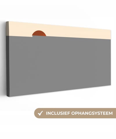 Canvas - Schilderij - Olieverf - Zon - Bergen - Vogels - Mist - 160x80 cm - Wanddecoratie - Interieur