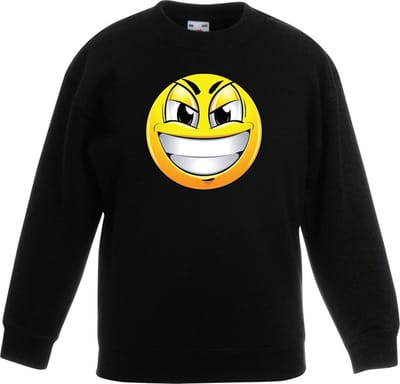 emoticon/ emoticon sweater ondeugend zwart kinderen 98/104