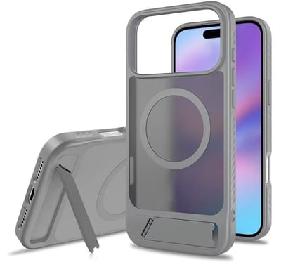 Hoesje Geschikt voor Apple iPhone 17 Pro - Grijs - Casemania Magnetisch Matte Armor Back Cover met Kickstand - Geschikt voor MagSafe Draadloos Opladen - Telefoonhoesje met Handsfree Standaardfunctie