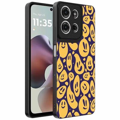 Geschikt voor Motorola Moto G56 Telefoonhoesje met smiley opdruk - TPU backcover case emoji design - Paars Geel - Smartphonica geschikt voor Motorola Moto G56