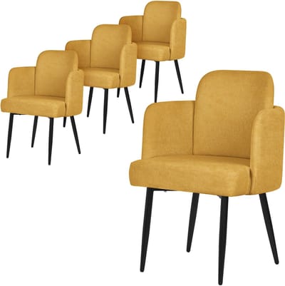 Set van 4 eetkamerstoelen met rugleuning & armleuningen mosterd met metalen poten tot 120 kg ML-Design