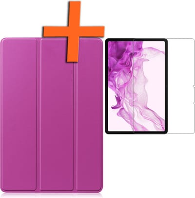 Hoesje - Geschikt voor Samsung Galaxy Tab S8 - Met Screenprotector - Trifold Bookcase - Hard Cover - Hardcover Book Case - Tablet Hoes - Paars