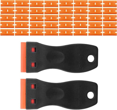 Set van 2 Glas Keramische Schrapers met 40 Plastic Bladen voor Keuken, Oven en Stovenschoonmaak, Ideaal voor Verf, Lijm en Stickers