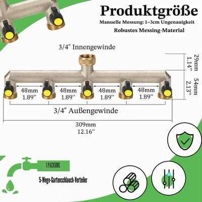 Tuin Buiten Tap 5-Way Splitter - Multi Connector Spruitstuk With 3/4" Diverter Adapter, Slang Pijp - 5-Weg Omvormer Met Aan/Uit
