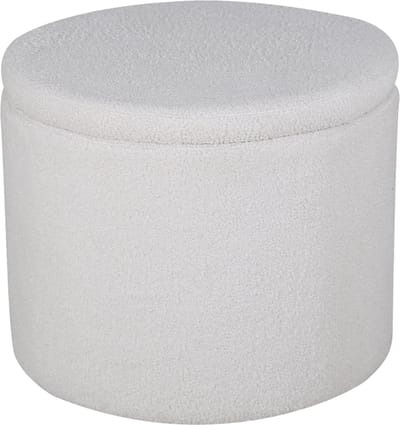 Nest living Amelia Poef Teddystof Wit - Met Opbergruimte - Rond - Met Deksel - Ø 51 x 43 cm
