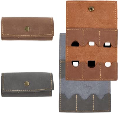 2 Stuks PU Leren Geheugenkaart Houder met Metaal Drukknop - Opvouwbare Micro SD Organizer voor Gaming, Retro Design en Reizen met Ruimte voor Guitar Picks en Dagelijks Gebruik