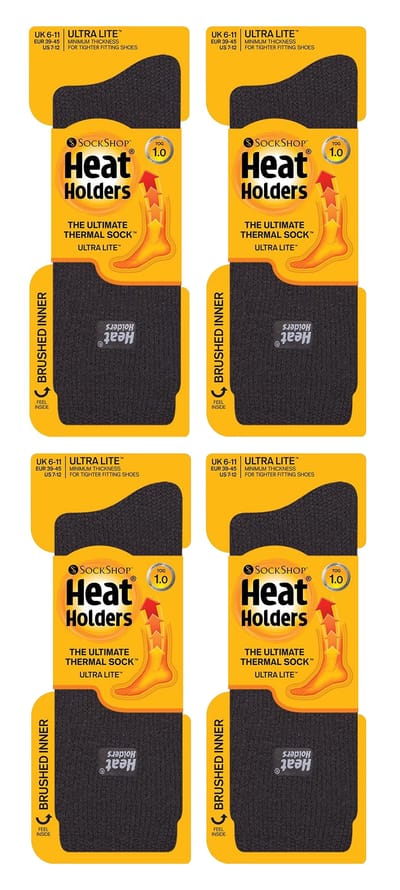 Heat Holders Ultra Lite - 4 Paar Multipack Heren Thermosokken | Ultradunne Warme Sokken voor Dress Socks in de Winter - Charcoal