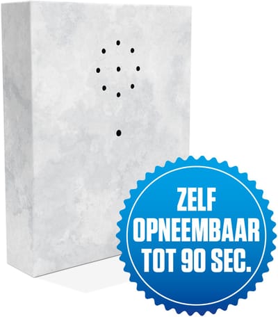 E-motionBox - Beton - Activatie d.m.v. Bewegingssensor - Zelf opneembaar tot 90 seconden - Spreek je eigen boodschap in - Jouw eigen geluid - Inclusief 3x AAA Batterijen - Vogelhuisje met geluid - Geluidshuis - Voor op Toilet