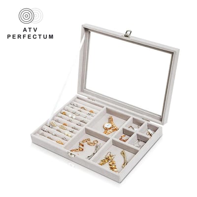 Luxe Sieradendoos Wit/Grijs - ATV PERFECTUM - Juwelendoos - Sieradenbox Opberger - Sieraden doos - juwelen doos-Opbergbox - Reis Juwelen Opbergdoos
