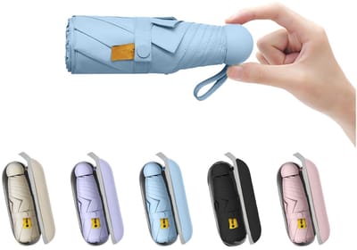 Opvouwbare paraplu - Mini reisparaplu - Gemakkelijk mee te nemen - Inclusief parapluhoes - Compact en draagbaar - UV-bescherming - Lichtgewicht - Inclusief klein opbergtasje - Blauw