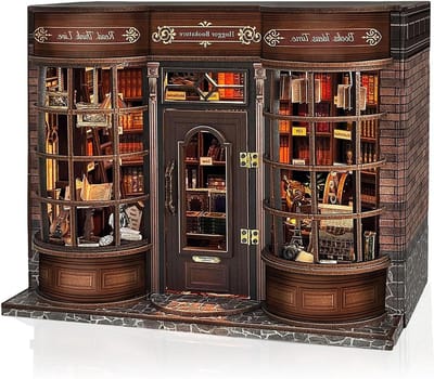 Boekenhoek Set - Miniatuur Huisje 3D Puzzel - Boekenplank Decoratie - Met LED Licht - 1:12 Schaal - Bruin