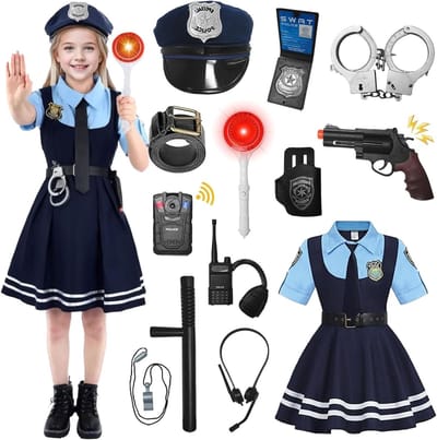 Politie kostuum voor meisjes met hoed, riem, walkie talkie en handboeien voor carnaval en Halloween cosplay