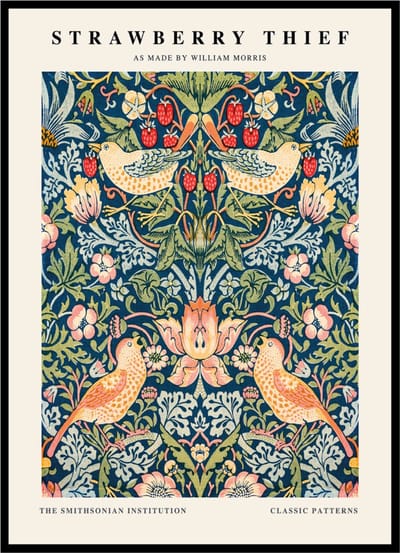 Poster William Morris - Strawberry Thief - Large 30x40 - Abstracte Kunst - Botanisch Patroon