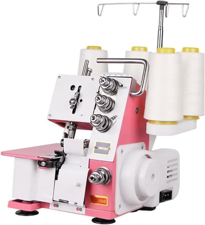 Elektrische Overlockmachine - Naaimachine Stikmachine - Professioneel Naaiwerk - 1200 TPM Snelheid - 3.5mm Naaddikte - Wit Roze